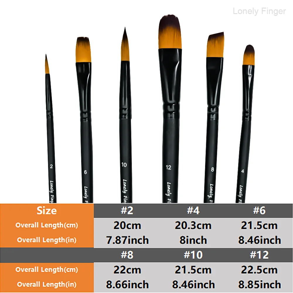 Professional Mix Paint Brushes Set 6pcs，Nylon Tips for Acrylic, Watercolor, Oil Painting, Rock Art & Number Painting Projects