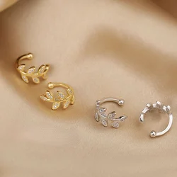 925 Sterling Silver Ear Cuff For Women Zircon Clip On leaf Earrings Gold earcuff Without Piercing Earrings Jewelry