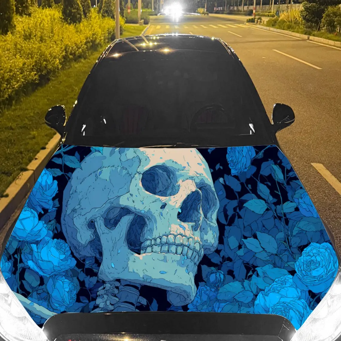 

Таинственный синий череп с цветами, наклейки на капот автомобиля — самоклеящаяся, водонепроницаемая и прочная виниловая пленка, украшение и защита йо