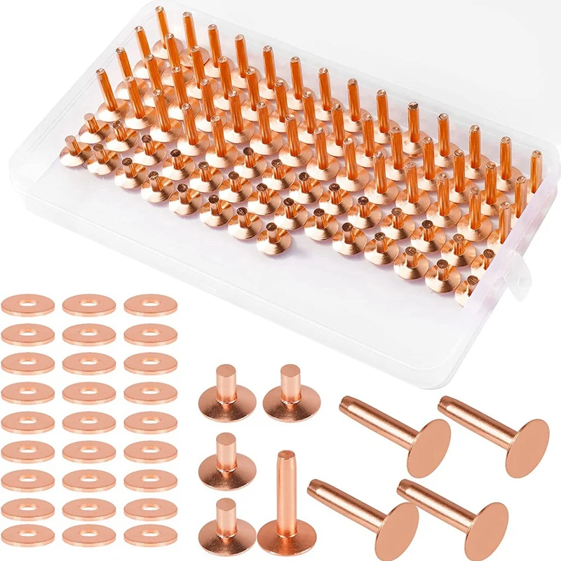 154Pcs Copper Rivets For Leather,Smooth Leather Rivets, Pure Copper Rivets And Burrs For Leather Work Jeans Jacket