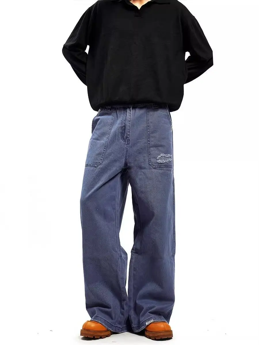 

Women's Rough Edge Design Vintage High Waisted Jeans Cool Girl Wide Leg Autumn Y2k Streetwear Trouser Female Casual Denim Pants