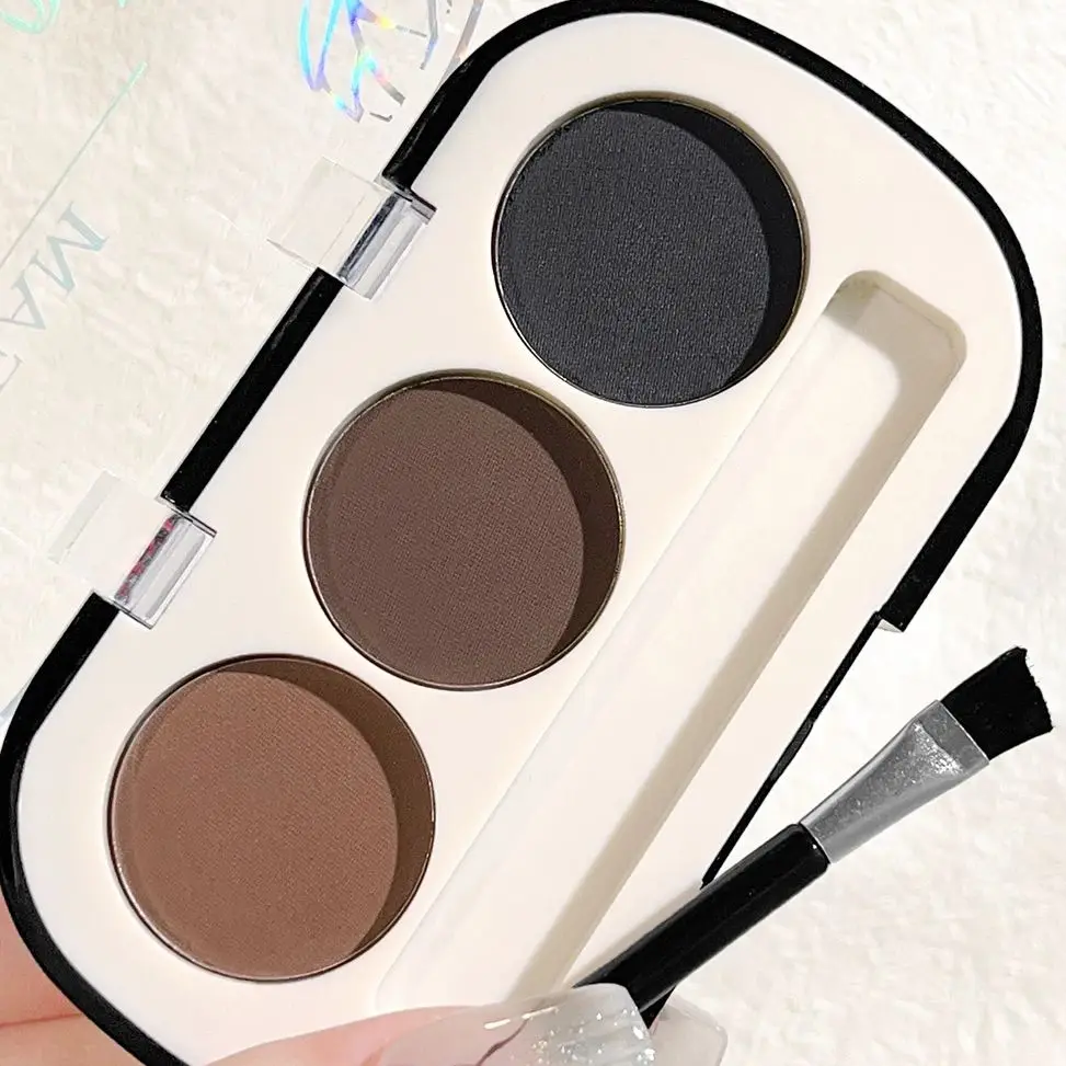 3-color Eyebrow Powder Palette With Eyebrow Brush, Waterproof And Sweatproof Natural Color Rendering Eyebrow Powder Long Lasting