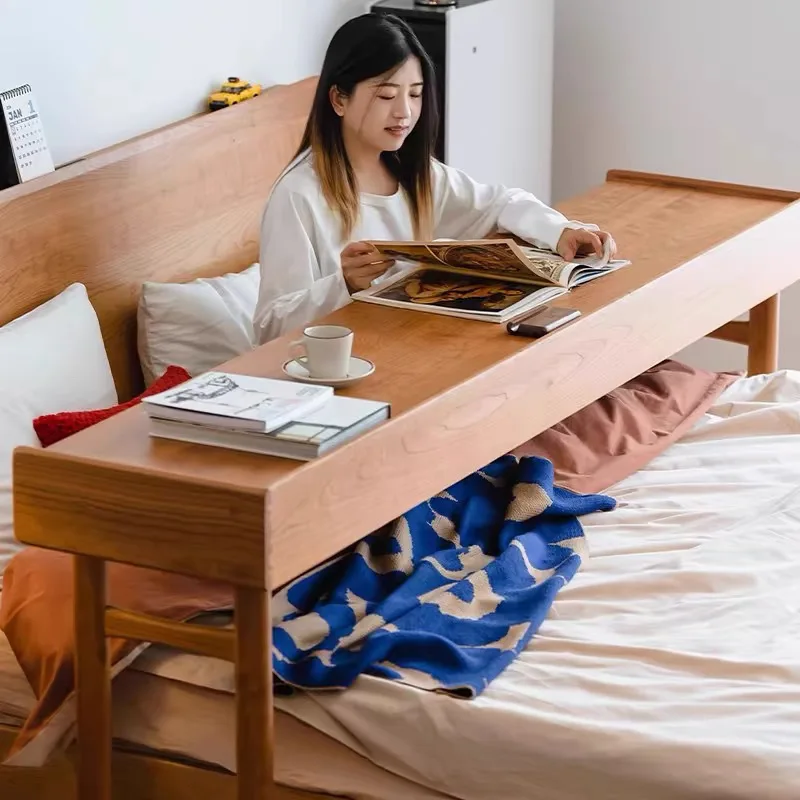 Mesita de noche extraíble para dormitorio, escritorio de cama de madera maciza, mesita de noche, mesa larga