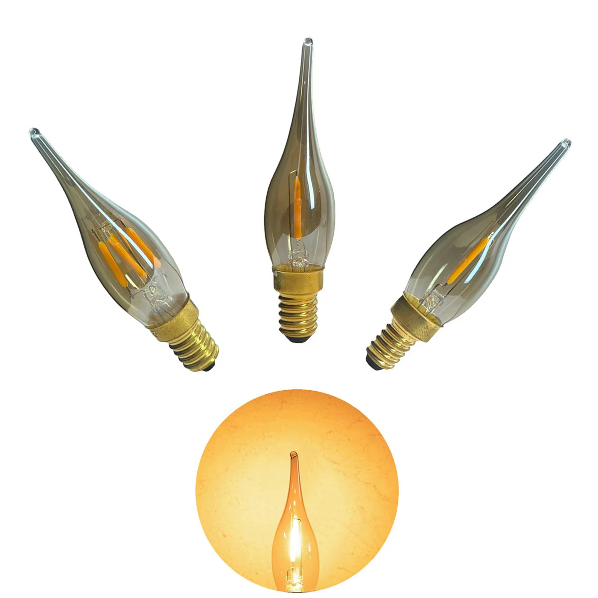 C22 Led Filament Bulb Amber Glass Warm Yellow White Cob Candle Light Bulbs Vintage Lamp Retro Edison 110v 220v Flame-tip E14 Ses