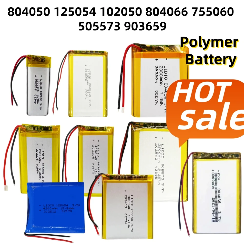 3.7V Lithium Polymer Battery 804050 102050 505573 Rechargeable Li-po Battery for Smart Device Bluetooth Speaker GPS Tracker