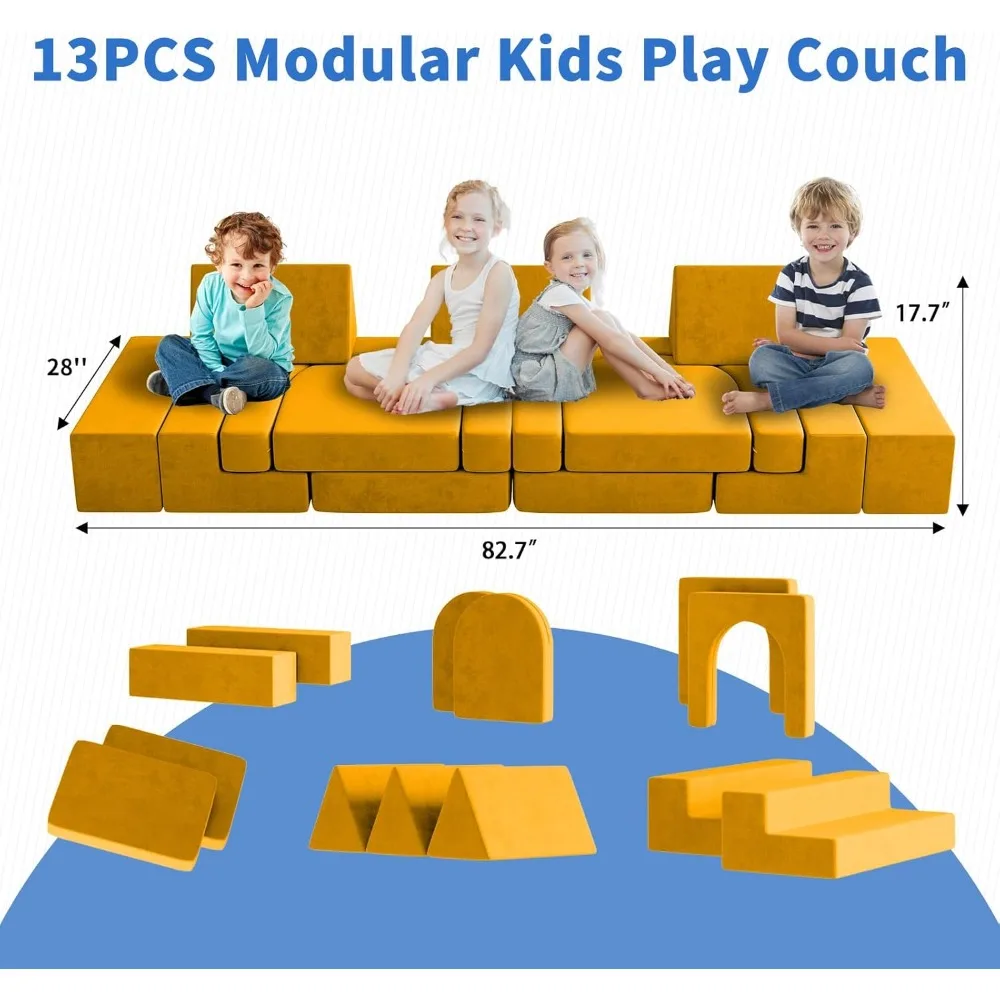 Canapé de jeu modulaire pour enfants, canapé modulaire 13 pièces pour enfants, canapé pour salle de jeux, canapé modulaire pour enfants pour garçons et filles