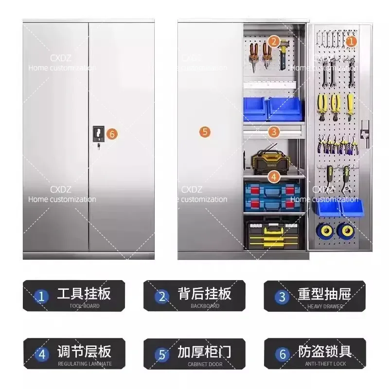 304 Stainless Steel Tool Cabinet Workshop Factory Hardware Accessories Locker Thickened Parts Storage Cabinet