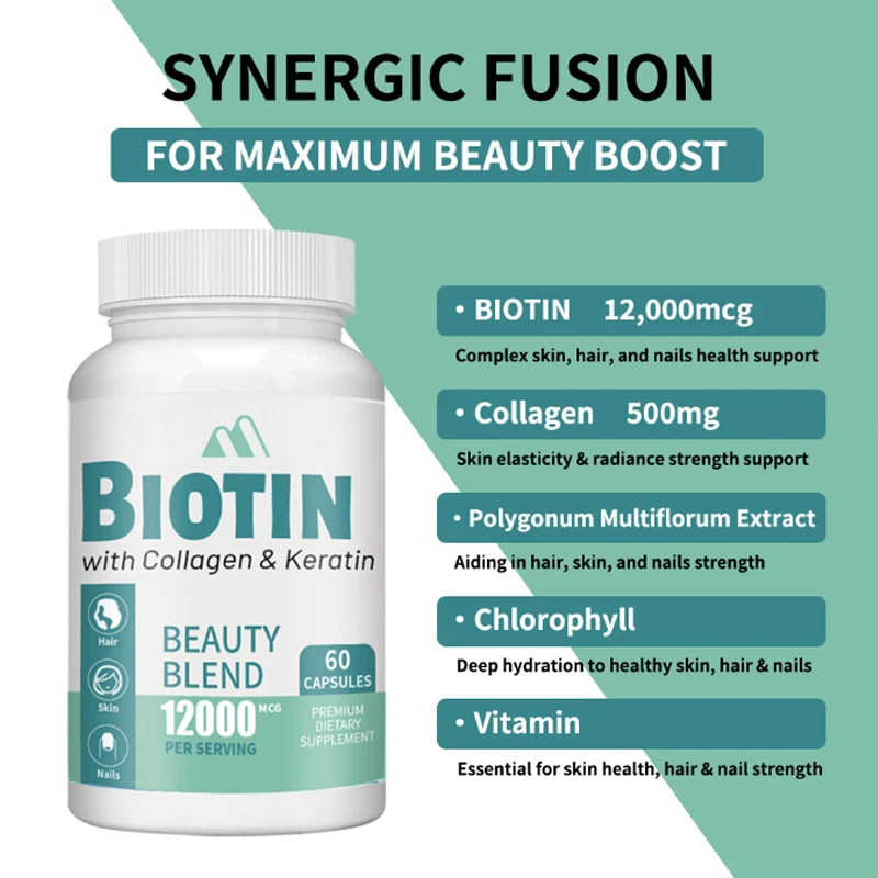

Biotin Keratin And Collagen Capsules - Natural Collagen, Promoting Hair Growth - Used For Hair Loss, Skin, And Nails