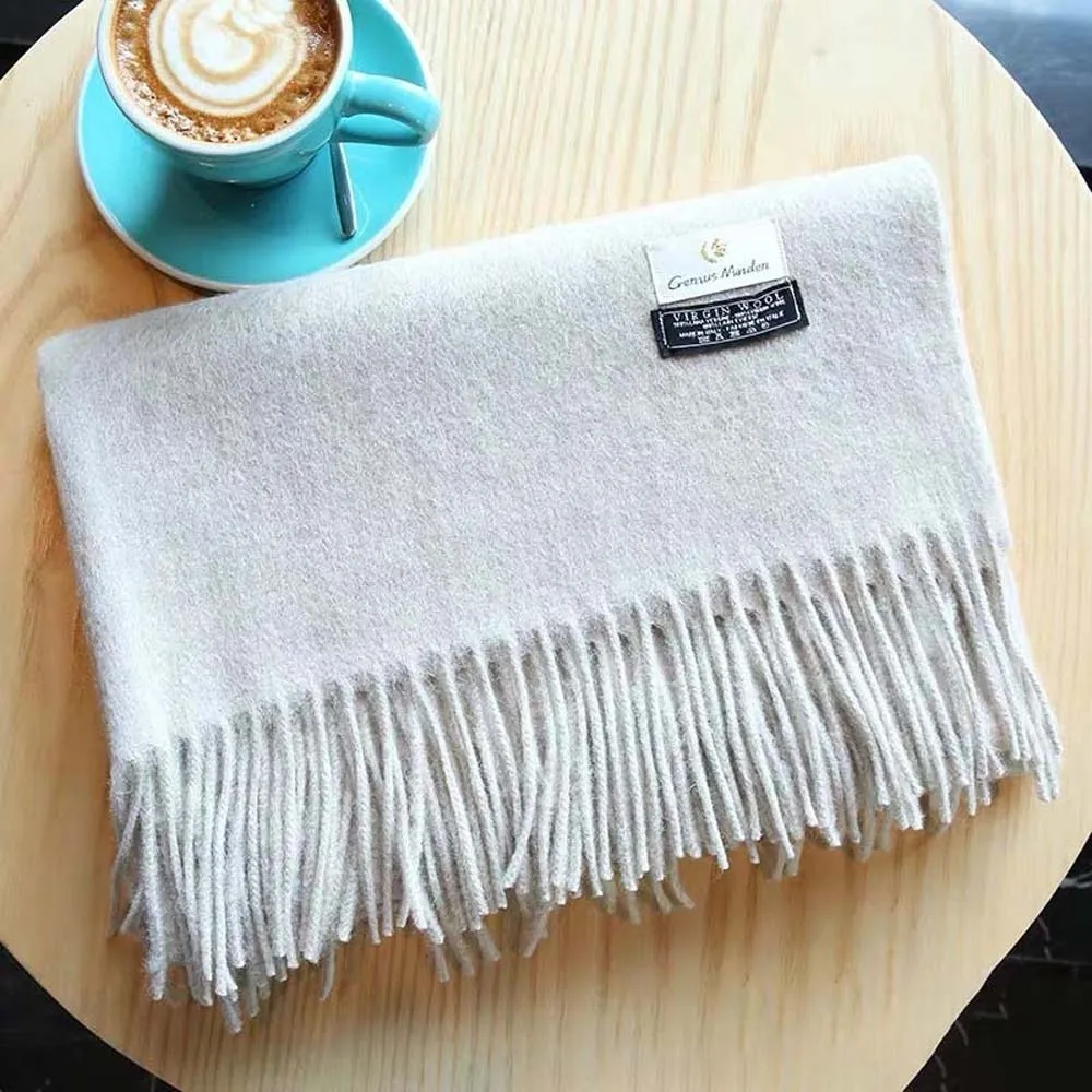 

Большой классический шарф из полиэстера и шерсти, мягкий, теплый, однотонный, ветрозащитный, в корейском стиле, длинный шарф-платок с кисточками для мужчин