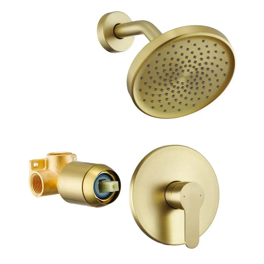 

Gold SingleHandle Shower Faucet Set with 6 Inch Rainfall Shower Head and Modern Shower Trim Kit in Brushed Gold