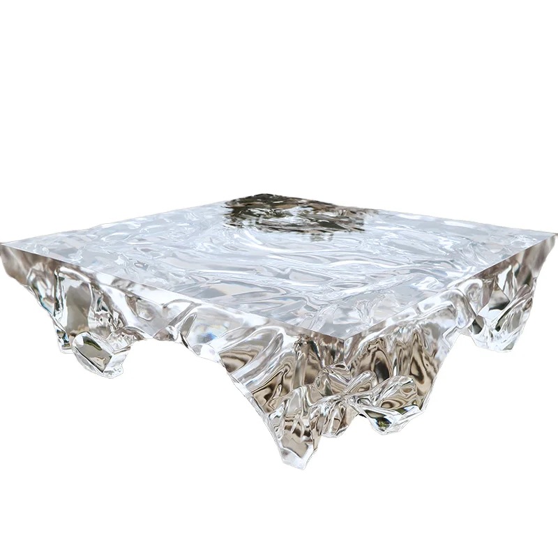 *Modern Unique Irregular Transparent Epoxy Resin Large Coffee Table Low High Waterfall Center Table Home Hotel