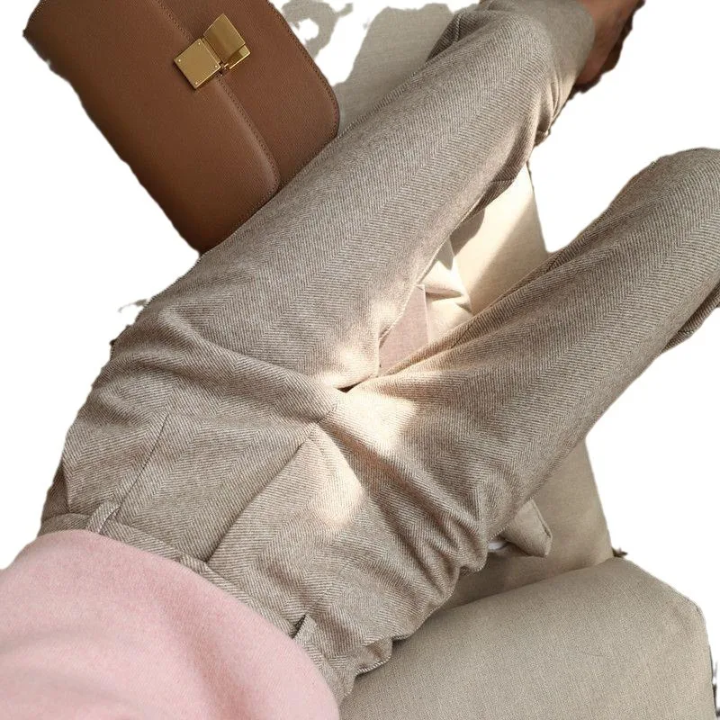 XIZOU Woolen Pants Women's Harem Pencil Pants 2025 Autumn Winter High Waisted Casual Suit Pants Office Lady Women Trousers