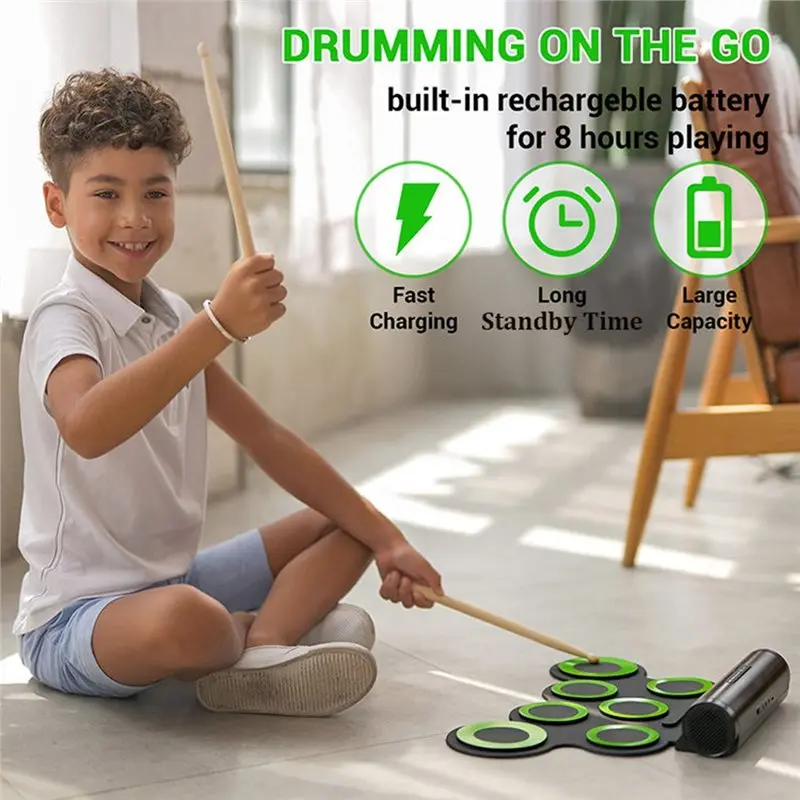 【SPECIAL】USB Electronic Drum Hand Roll Practice Pad Set With Drumsticks And Sustain Pedal For Beginners And Kids Portable Design