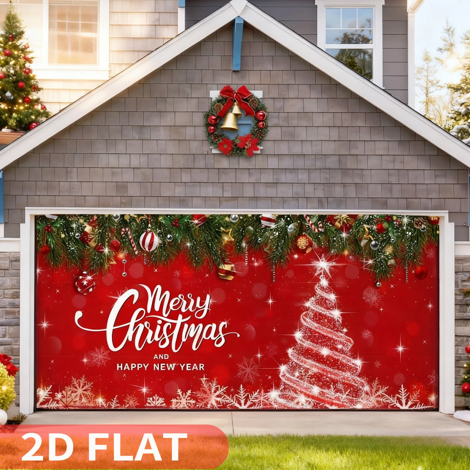 1pc Christmas Garage door decor, 7x13ft Winter Xmas Garage Backdrop Banner, Durable Polyester Indoor/Outdoor Hanging Flag