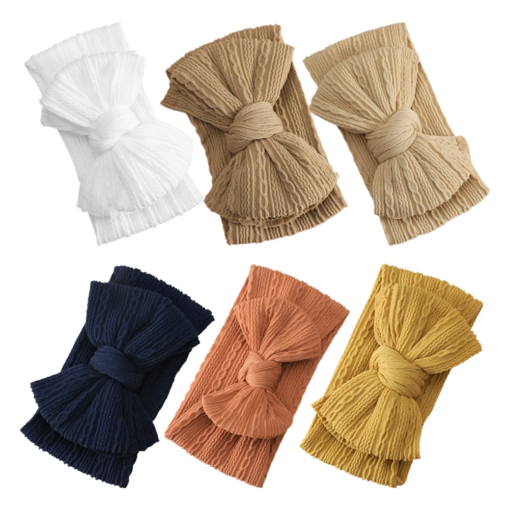 

6 Pcs Baby Headbands Newborn Girl Accessories Soft Elastic Nylon Bow Hairbands Toddler Brown White Navy Beige Orange Ginger