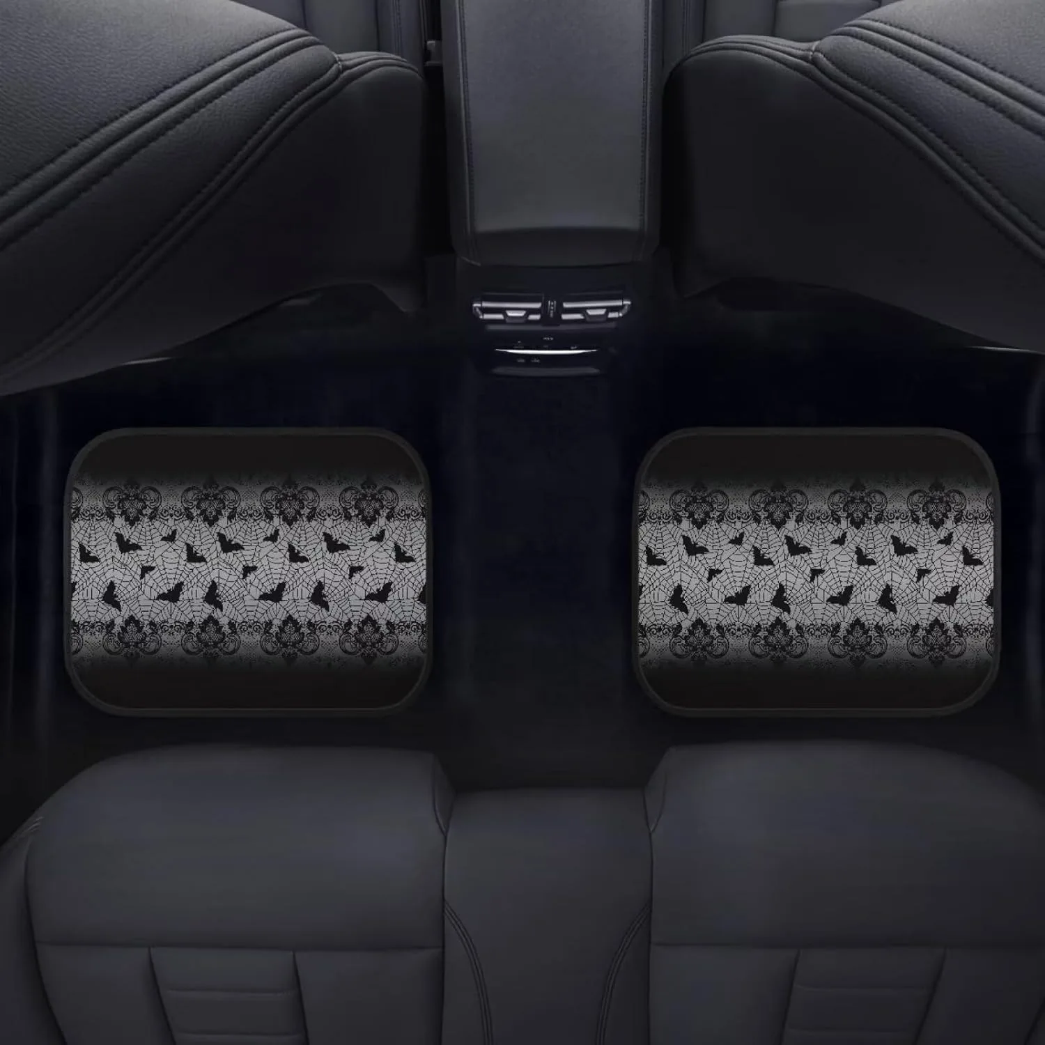 Set of 4 Bat And Spider Web Car Floor Mats, Dark Halloween Theme, Fits Sedans, Suvs, And Trucks, Complete