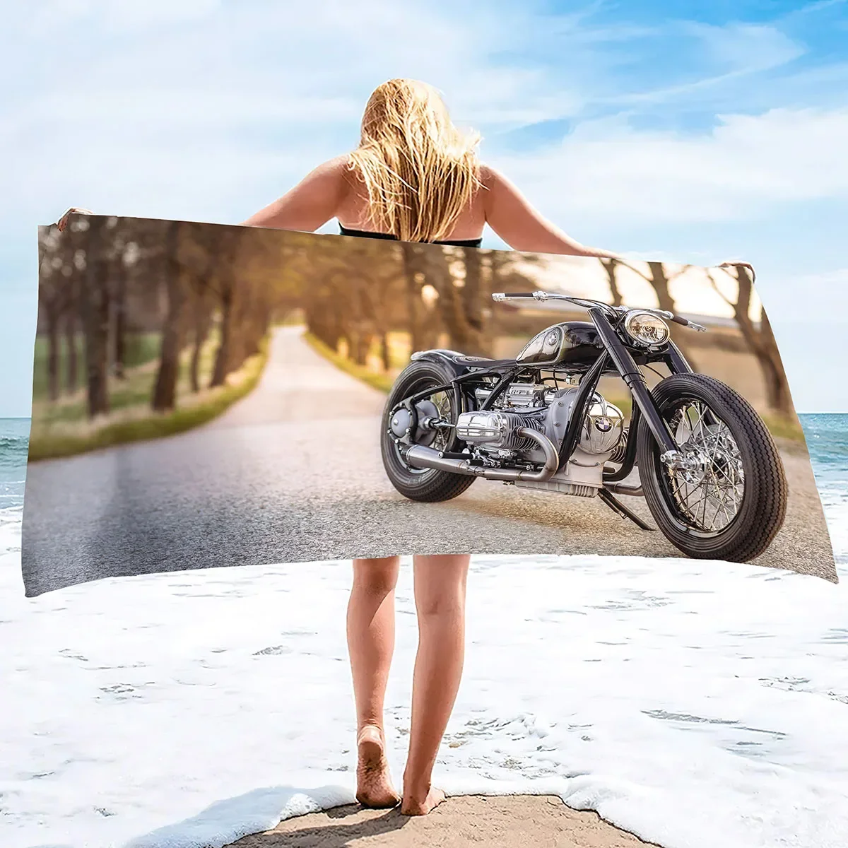 Microfiber Beach Towel, Motorcycle Quick Dry Beach Towel Sand Free Blanket, Lightweight Absorbent Oversized Large Hand Towels