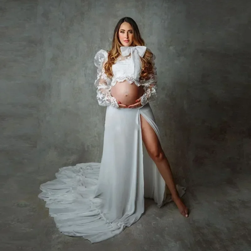 

Summer Maternity Photo Shoot Outfit Tops and Dresses Sides Slit Pregnant Woman Photography Dress Sets