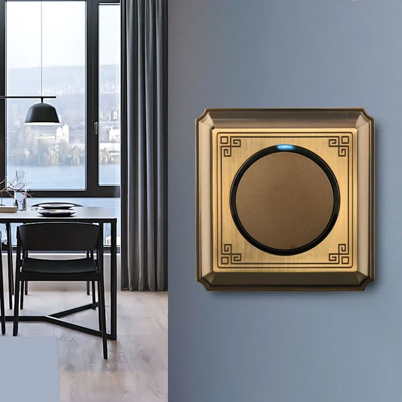 Retro Bronze 1-4 Gang 2 Way Push Button Switch Aluminum Alloy Brushed Panel Wall Light Switch