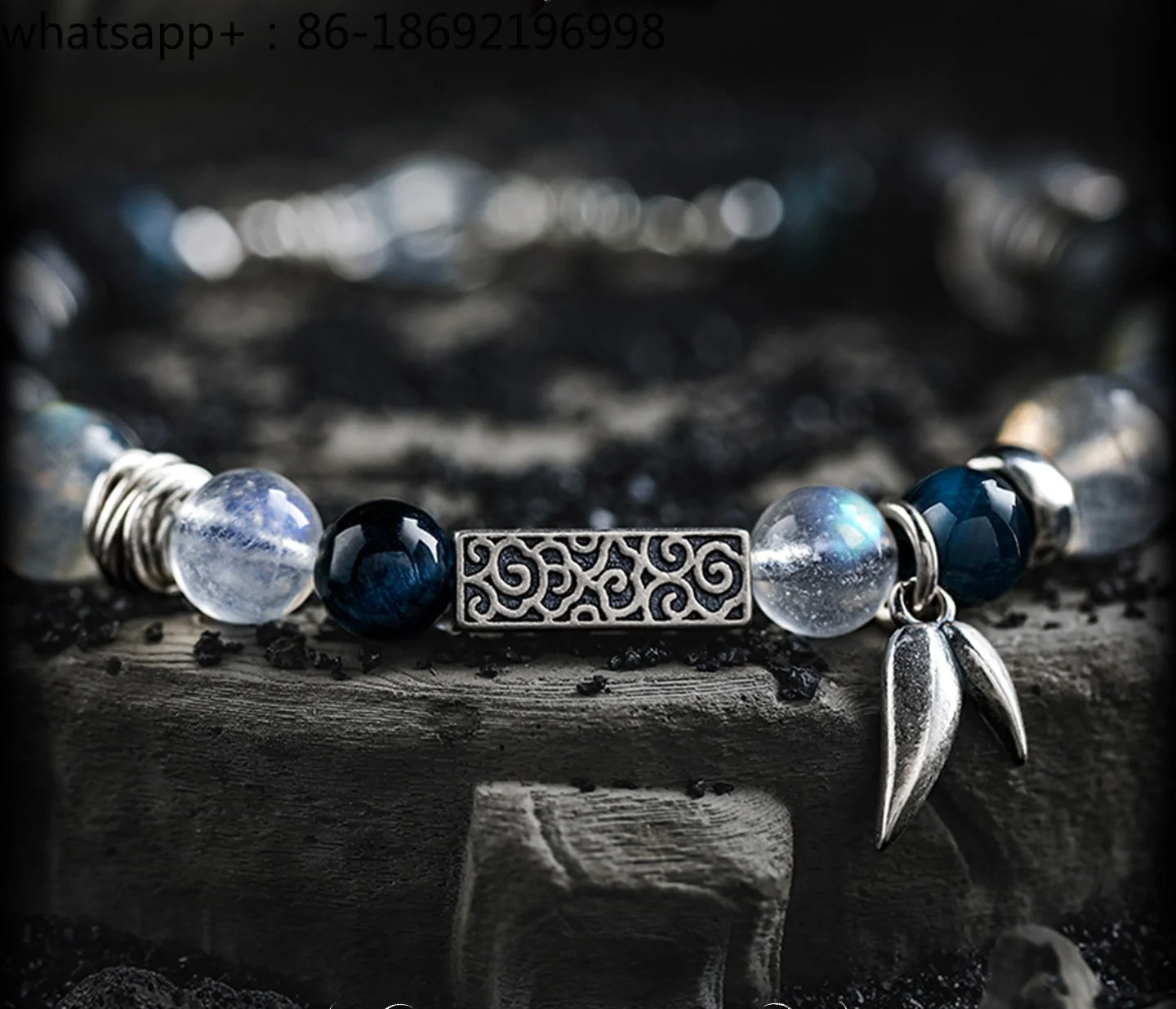 [Youjing] Moonstone Bracelet Men's Advanced Sense Blue Tiger's Eye Stone Bead Bracelet