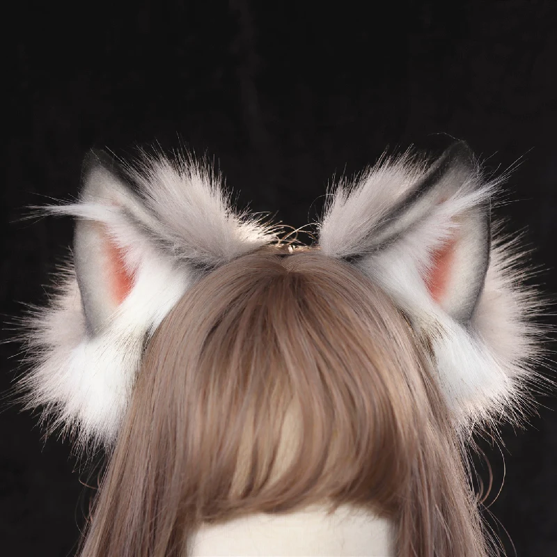 MMGG Handmade Work Beast Wolf Wolfves Ears Hairhoop Headband White Black Brown Headwear Cosplay CostumeAccessories Custom Made