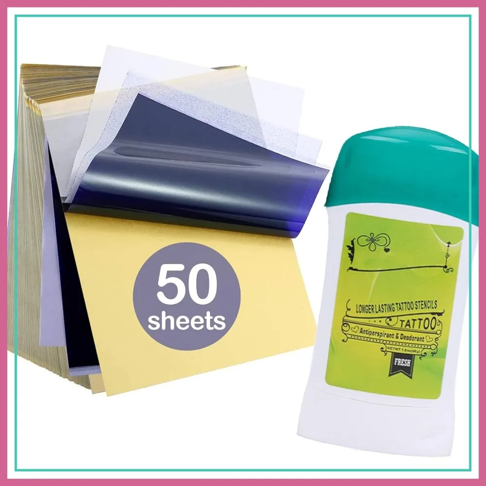 

50+1 Pcs Tattoo Transfer Paper with Stencil Gel Kit, 50 Pcs Stencil Paper + 1 Pro Transfer Cream Gel Stick for Tattoo Artists & Beginners