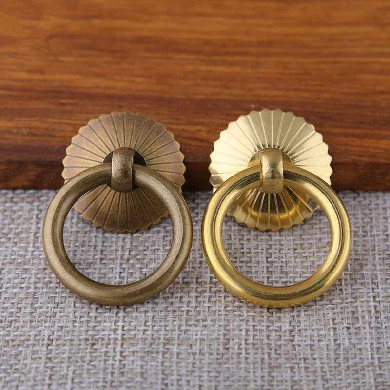 Vintage Brass Cabinet Ring Knobs Pulls Gold  Kitchen Drawer Cupboard Door Handles-1Pack