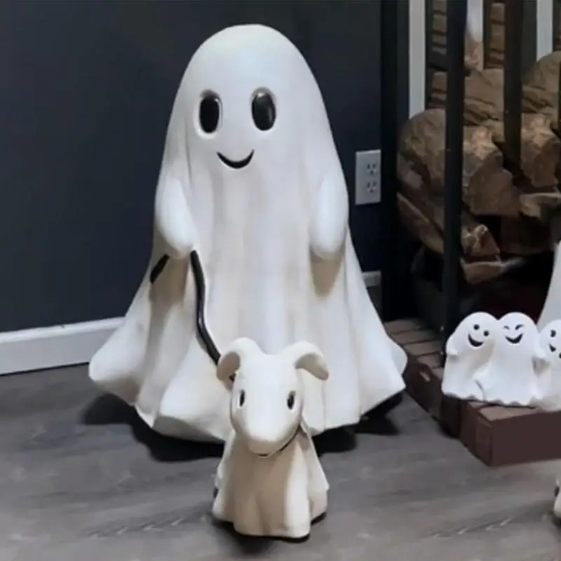 Halloween Ghost Dog Statue 15/25CM Creative Dog Walking Ornament Resin Halloween Figurine Home Party Desk Decoration Gifts