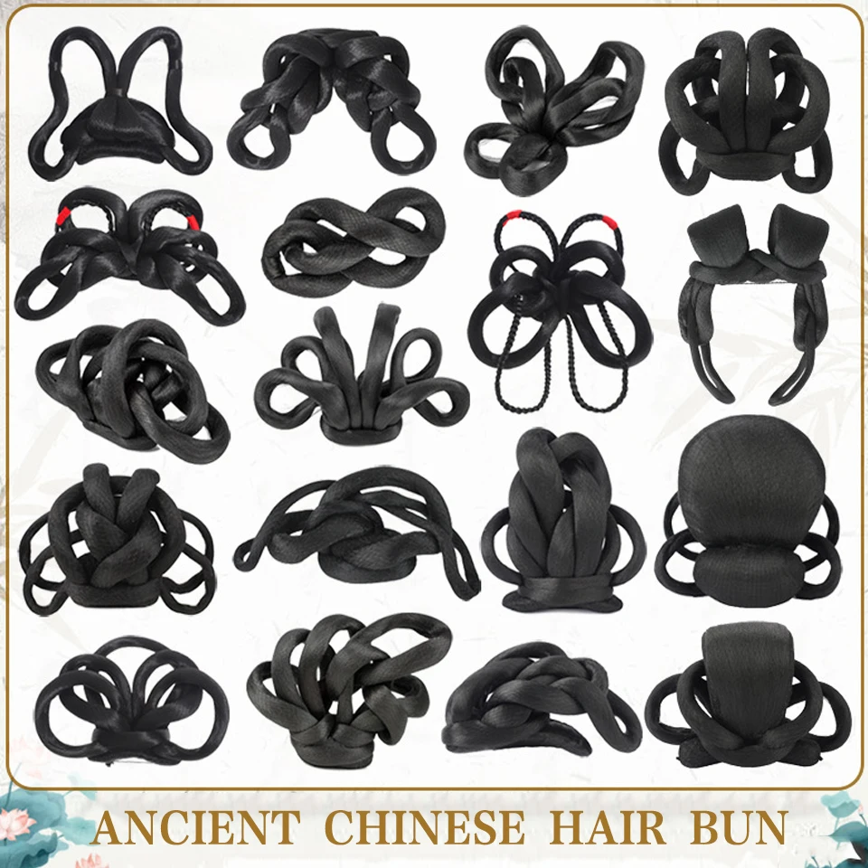 Hanfu Wig Hair Bun Chinese Style Braid Chignon Synthetic Fake Hair Bun Black Retro Pad High Ancient Princess Cosplay Vintage Wig