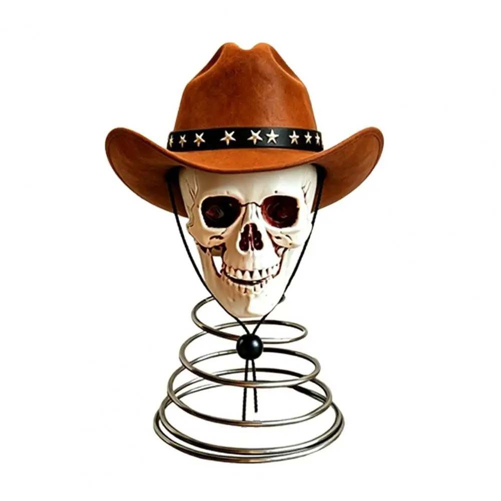Engraved Bone Pattern Skull Skull Tree Topper with Cowboy Hat Vintage Western Skeleton Ornament Spooky Halloween Christmas Tree