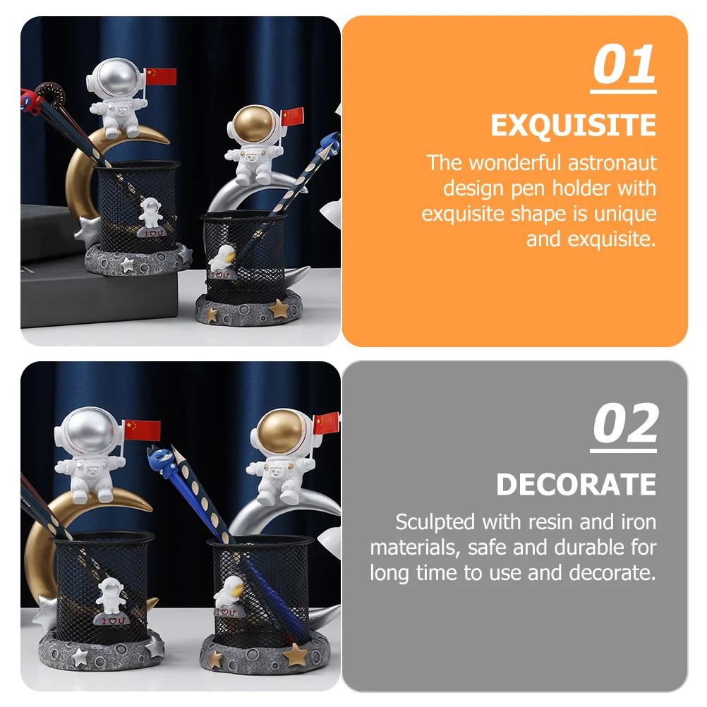 حامل أقلام رائد الفضاء من الراتنج منظم سطح المكتب للأقلام والفرش وأدوات المكياج وديكور الطاولة وحاوية أقلام الرصاص المكتبية