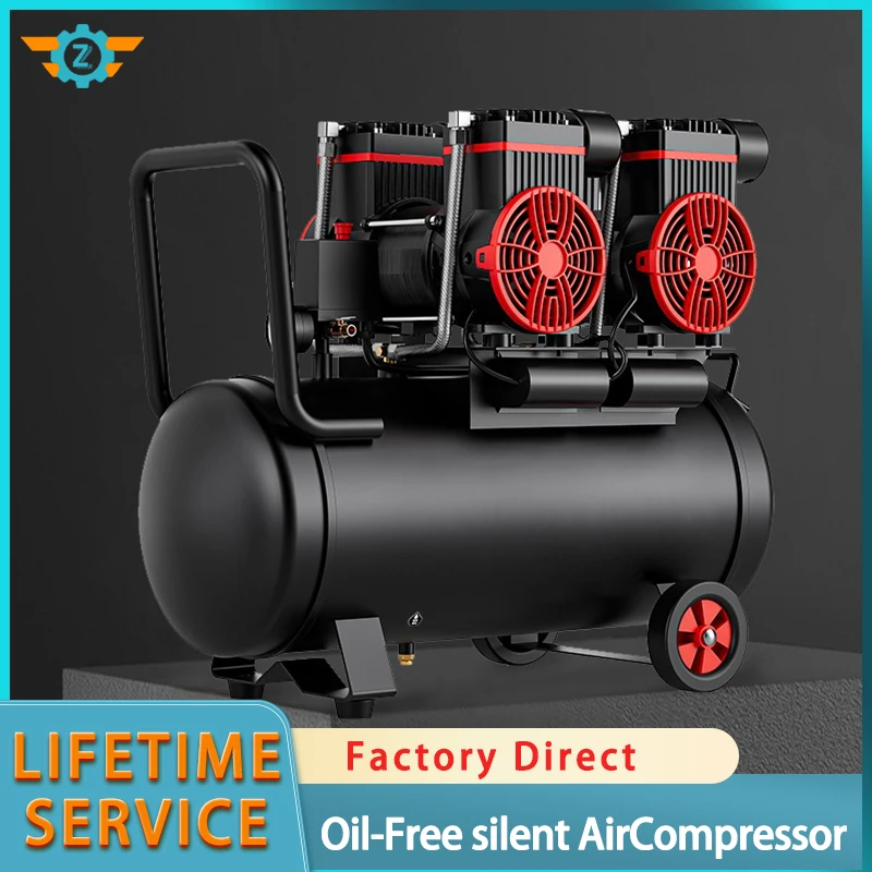 무소음 무오일 에어 컴프레서 600W 1500W 휴대용 에어 펌프 10L-160L 탱크 포함 가정용 수리 타이어 공기 주입 네일건용