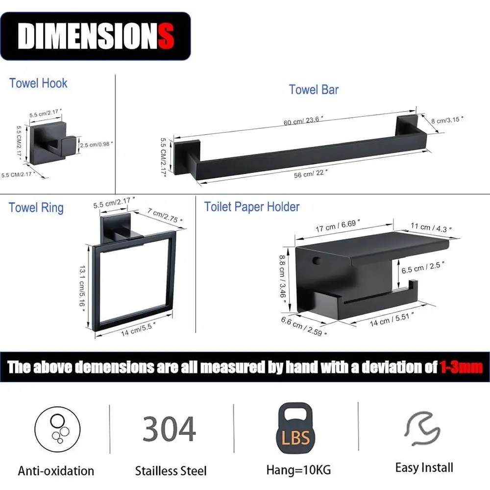 10-Piece Matte Black Bathroom Accessory Set with Towel Bars, Holders, and Hooks