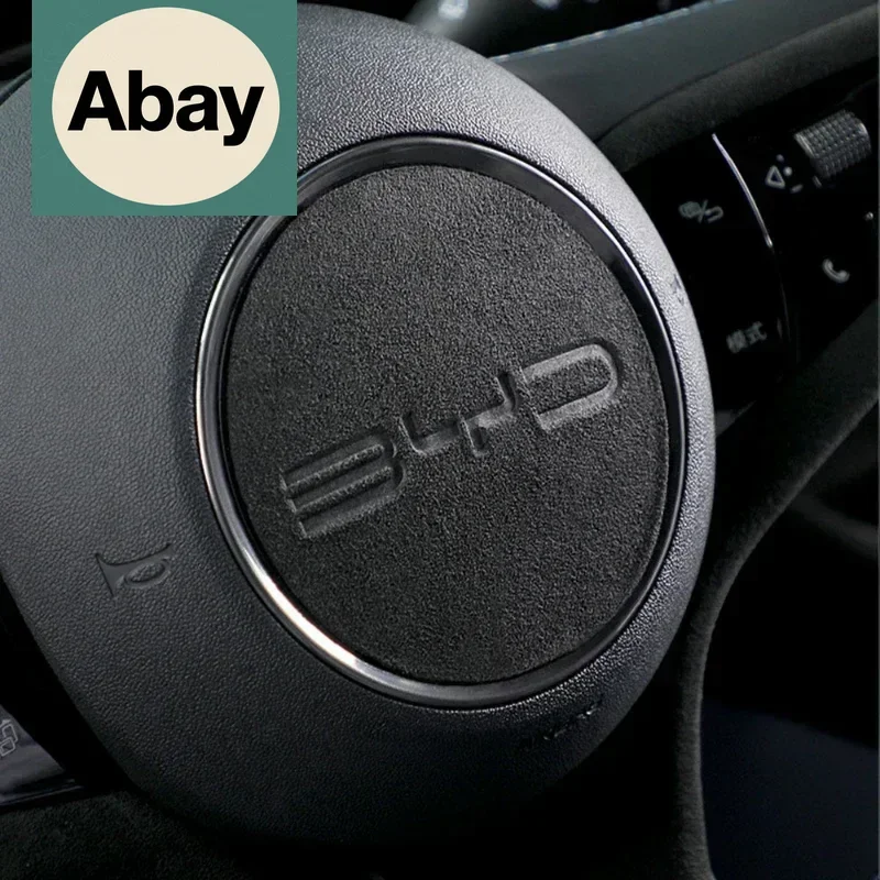 Fit For BYD Atto 1 3 dolphin Yuan PLus 2023 Car Steering Wheel Center Sticker Suede Leather Cover Auto car Accessories