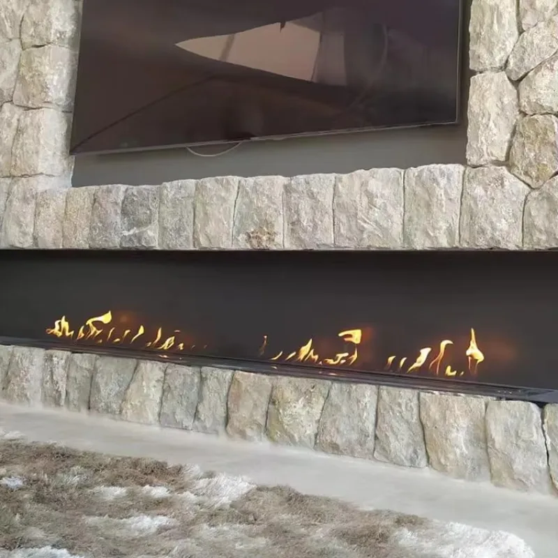 Deluxe Moderner Bio-Kamin für den Innenbereich mit Fernbedienung, linearer Brenner aus Ized-Stahl, Ethanol-Einsatz, Installationstyp