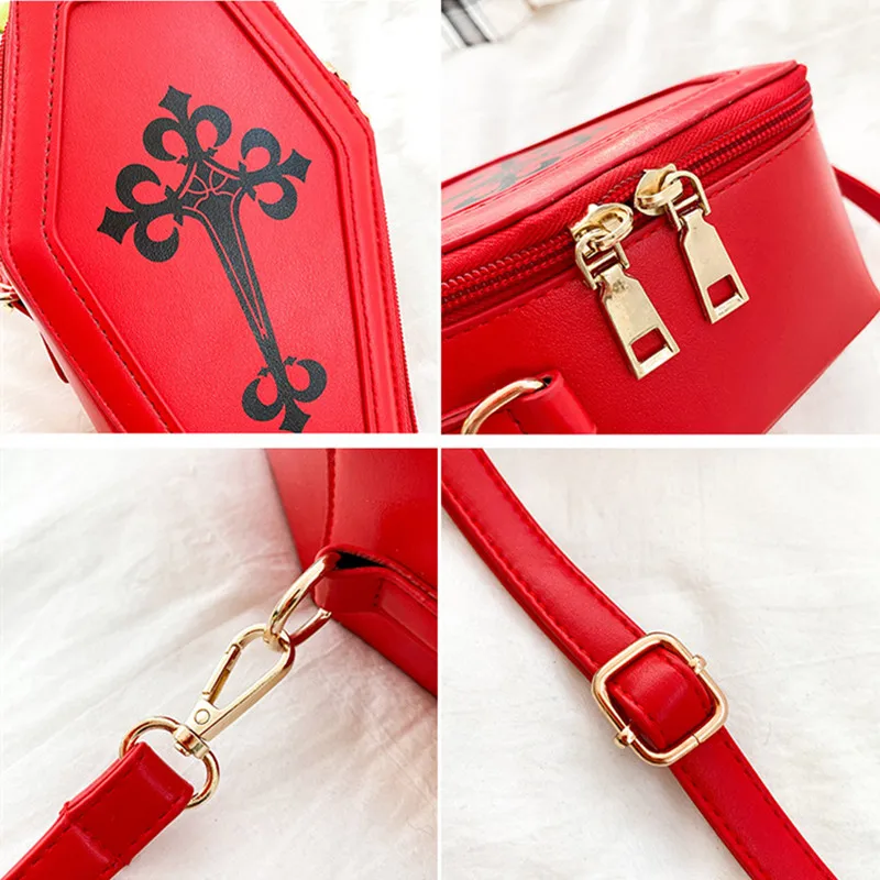 2022 New Coffin Shape Purses And Handbags For Women Hip-hop Rock Cross Rose Red Lolita Chain Crossbody Bag Ladies Box Flaps