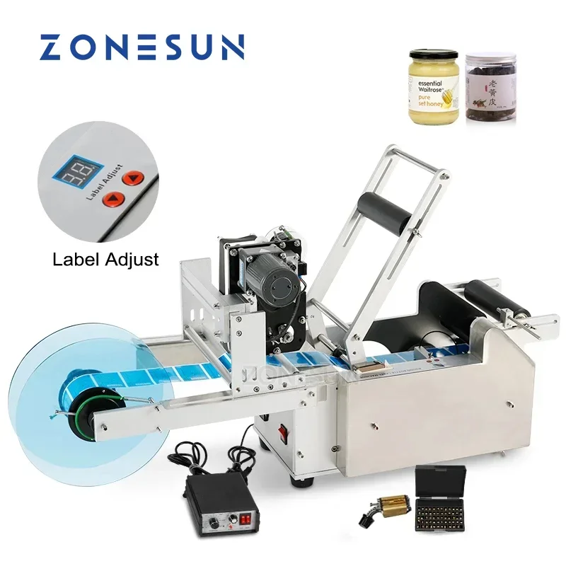 

ZONESUN LT-50D/LT50DT Semi-automatic Round Bottle Labeling Machine With Code Printer Label Applicator