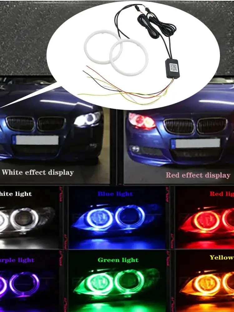 2 szt. RGB Angel Eye LED, światła do jazdy dziennej z kontrolą przez aplikację, wiele kolorów światła synchronizowanych z muzyką. 60MM-100MM — 2