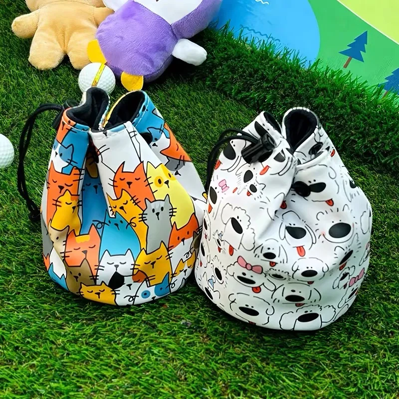 Outdoor Golf Utility Pouch, Cartoon Print & Water-Resistant Design, Tear-Proof Drawstring Carryall