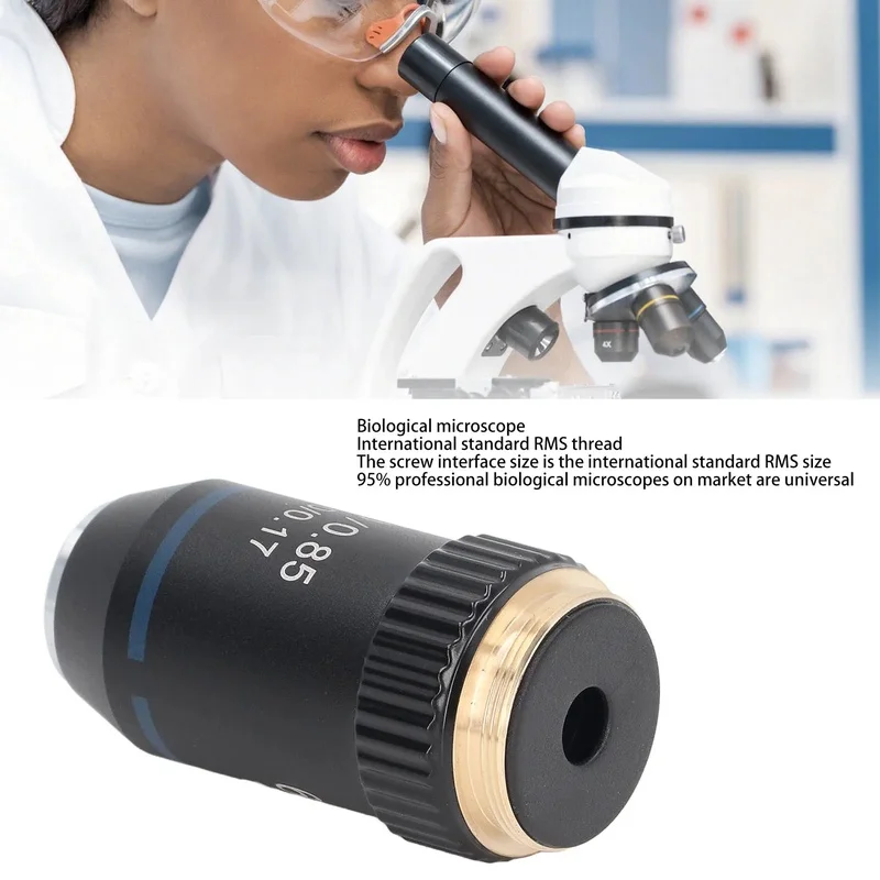 

60X Achromatic Brass Microscope Lens for Biology Lab, 20.2mm Interface