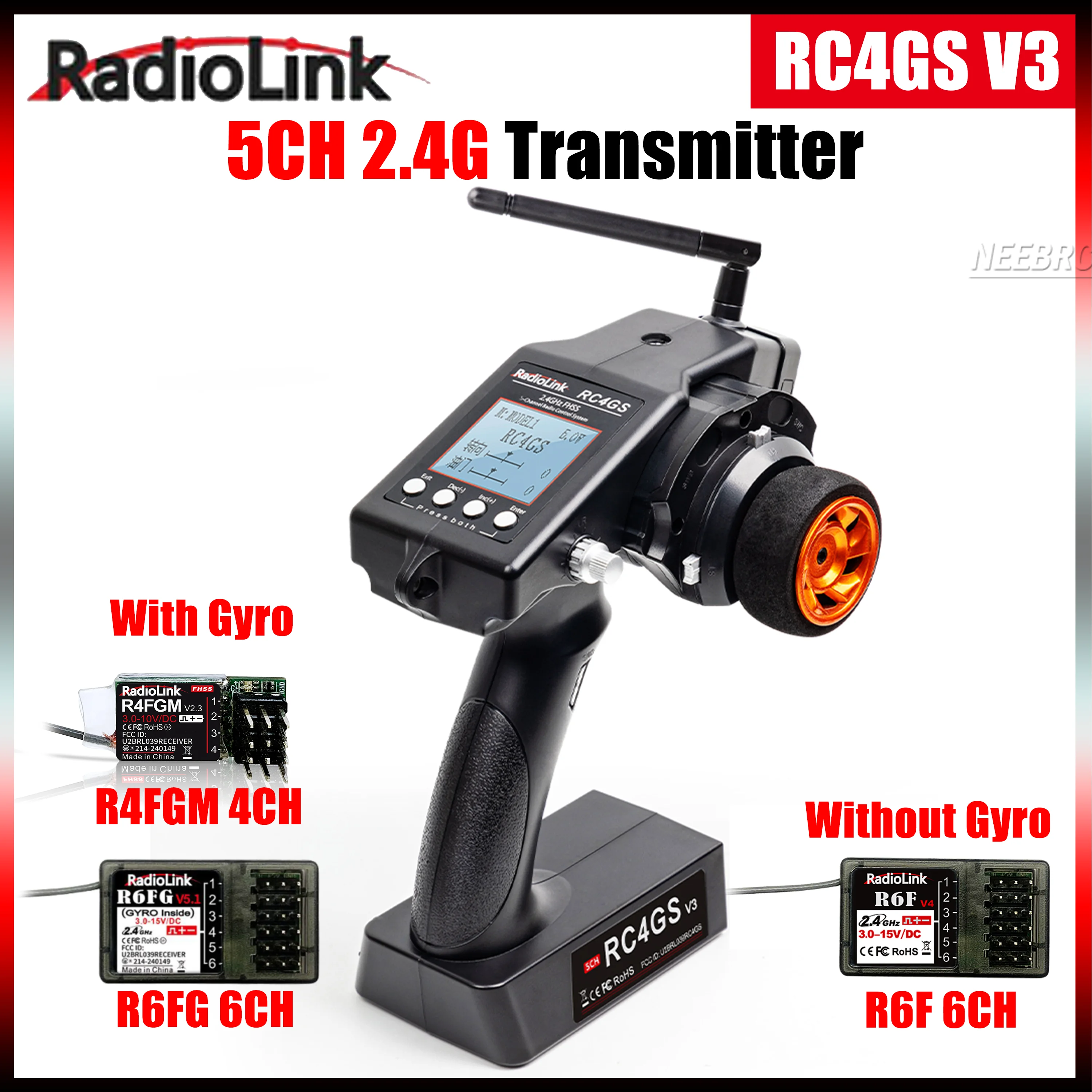 

RadioLink 5CH RC4GS V3 2.4G Transmitter R6F R6FG R4FGM Gyro Receiver Radio System for RC Car Tank Boat Vehicle Model Toy Parts