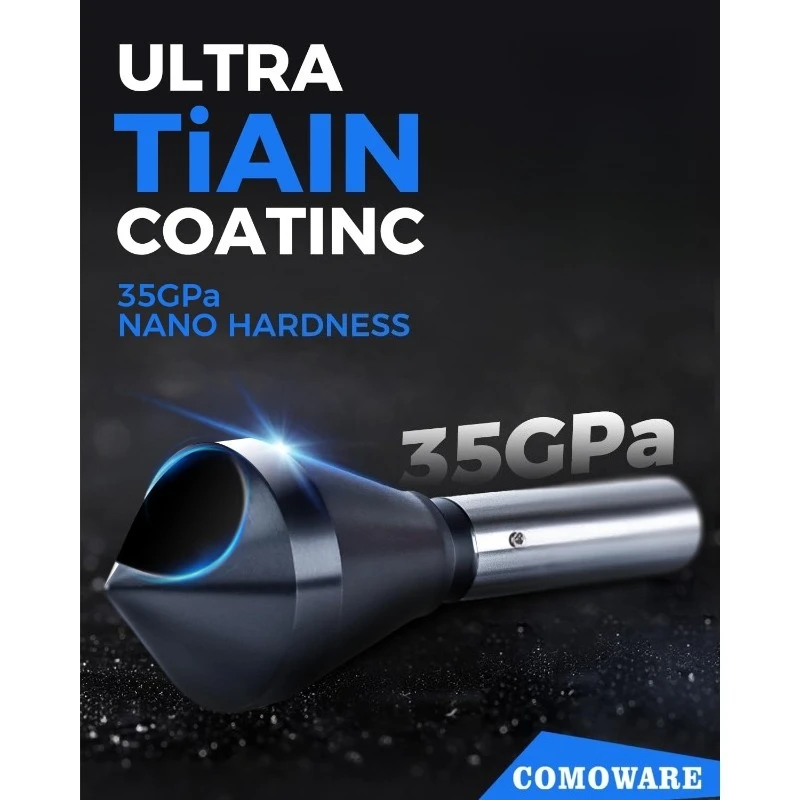 4 قطع من أداة الشطب المطلية TiAIN M35 لقمة الشطب 90 درجة مجموعة لقمة مثقاب للخشب والمعادن، شديدة التحمل