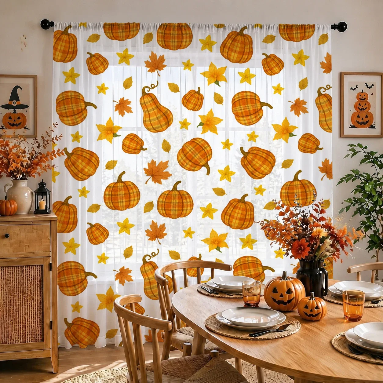 Halloween Festival Sheer Curtain, Good Quality Light Reducing Privacy Voile for Living/Bedroom/Kids Room,Mother's Day Gift