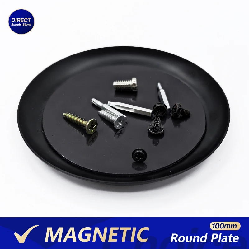 4 zoll Schwarz Magnetische Edelstahl Platte Schraube Tablett Runde Pad Befestigung Mehrzweck Werkzeug Organizer Für Kleine Metall Bits Teile
