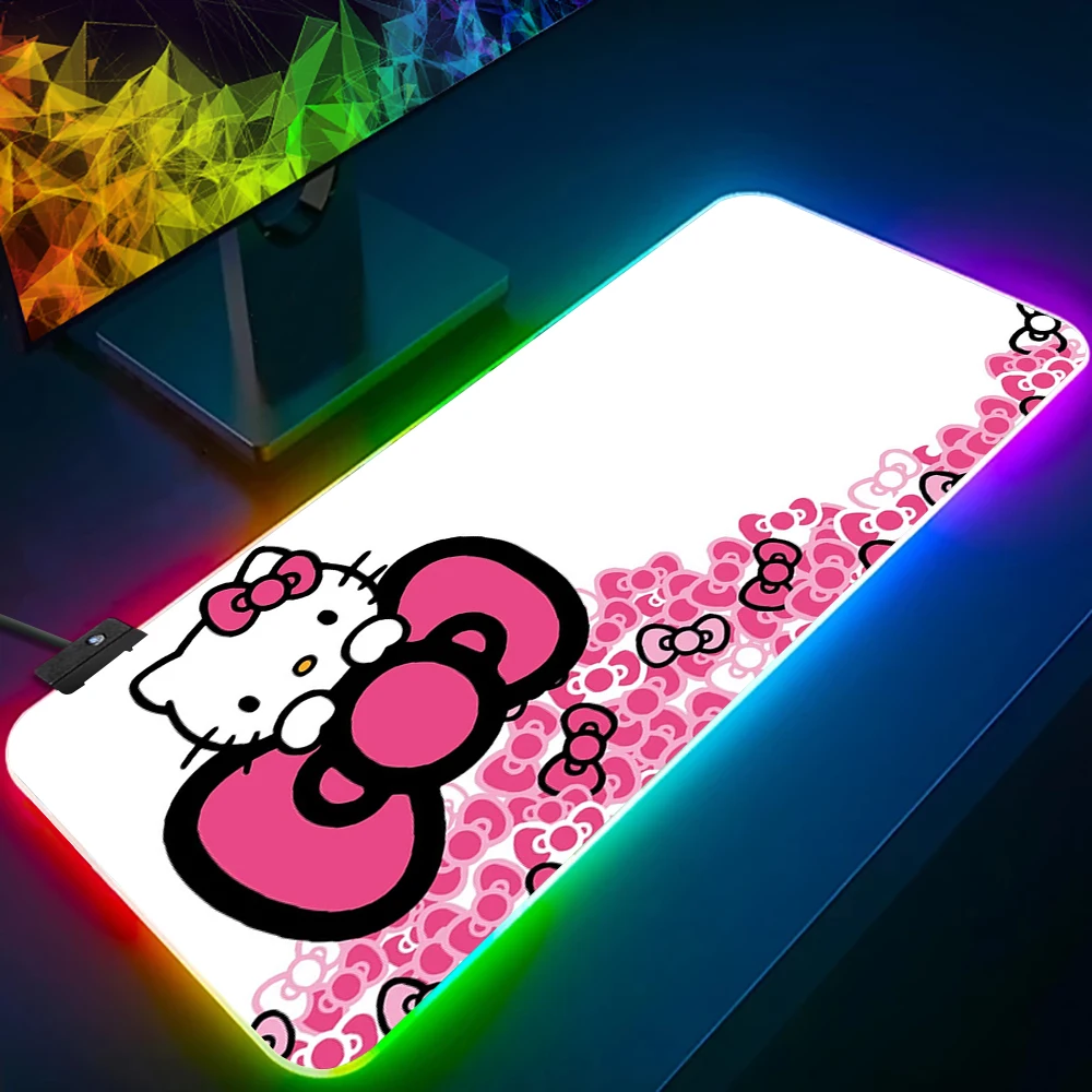 Sanrio Karikatür Sevimli Hello Kitty RGB Pc Gamer Klavye Mouse Pad Mousepad LED Parlayan Fare Altlıkları Kauçuk Oyun Bilgisayarı Mousepad