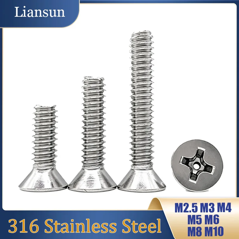 316 Stainless Steel Cross Countersunk Head Hollow Screws M2.5 M3 M4 M5 M6 M8 M10 Exhaust Threading Through Hole Cross Screws