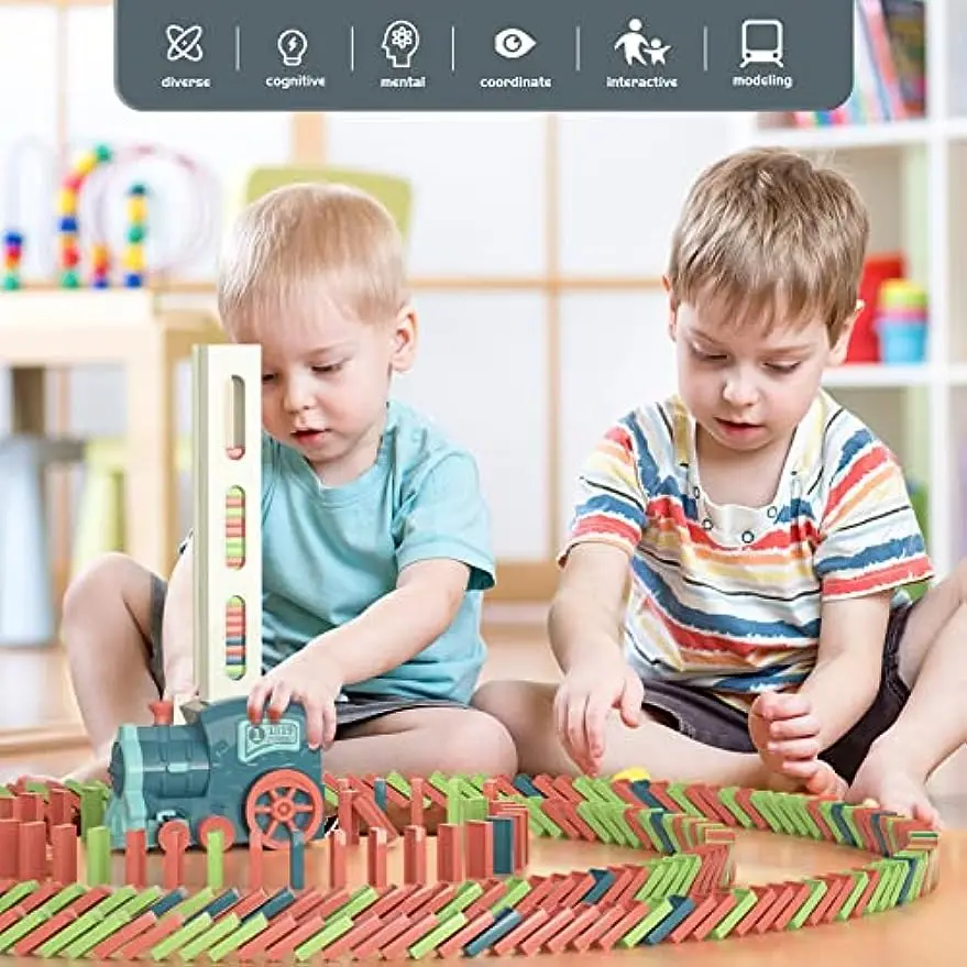 

Kids Automatic Laying Domino Train Electric Car Dominoes Set Brick Blocks Kits Games Educational Toys Children DIY Toy Boys Gift