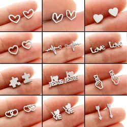 Stainless Steel Earrings Hollow Heart For Women Heart Stud Not-Allergy Wholesale Tiny Korean Clip On Earring Jewelry Gifts