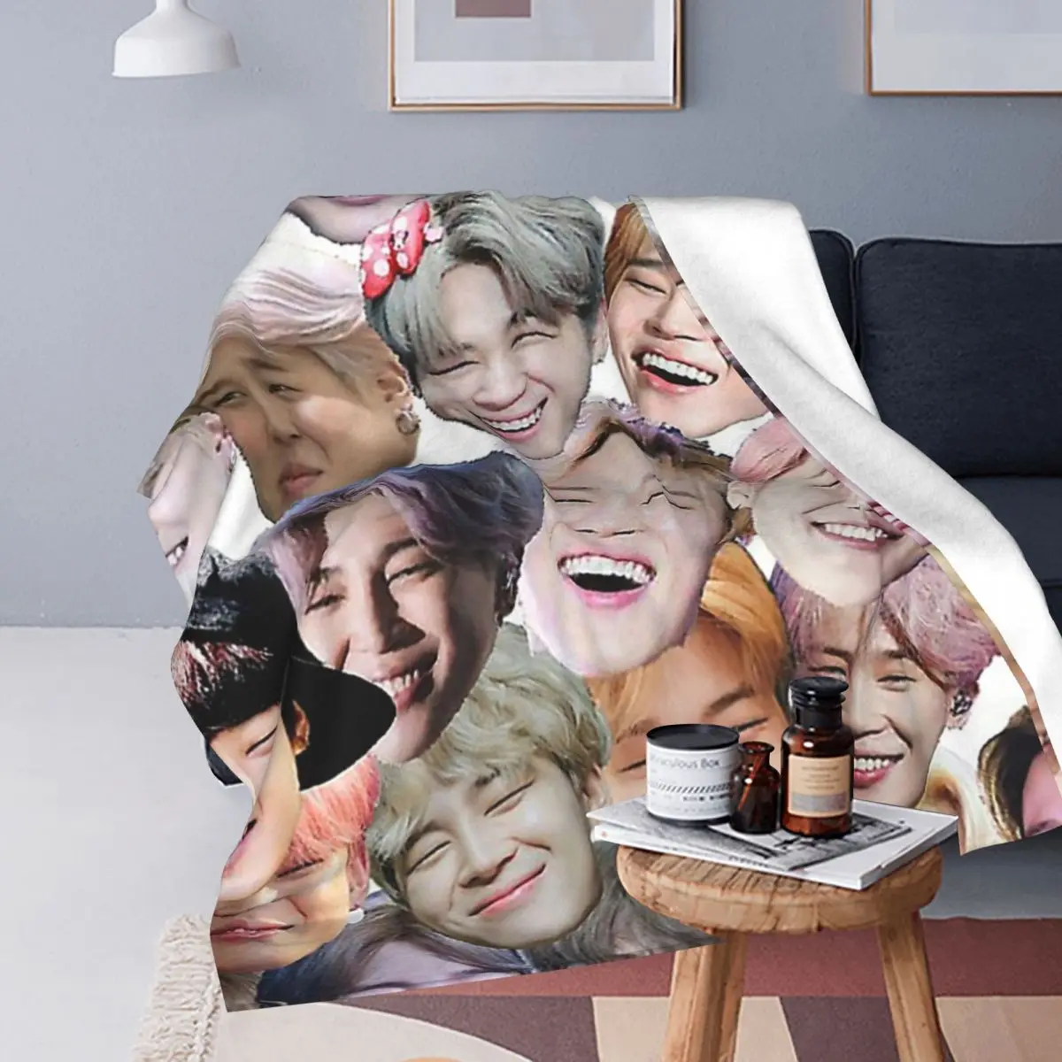 Smiling Jimin Blanket Soft Warm Flannel Throw Blanket Plush for Bed Living room Picnic Travel Home Sofa