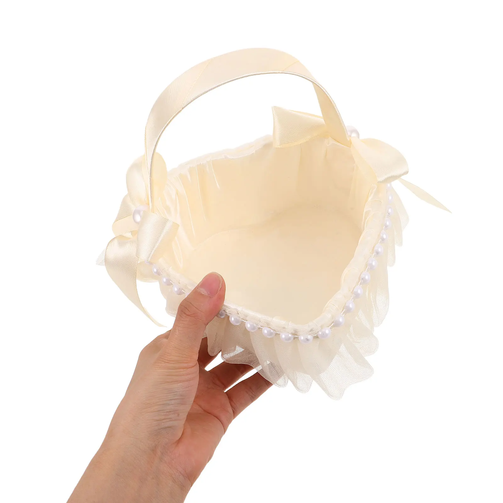 

Wedding Flower Girl Basket Heart Shaped Cloth Handheld Baskets for Petals Decorations Ceremony Supplies Storage Container